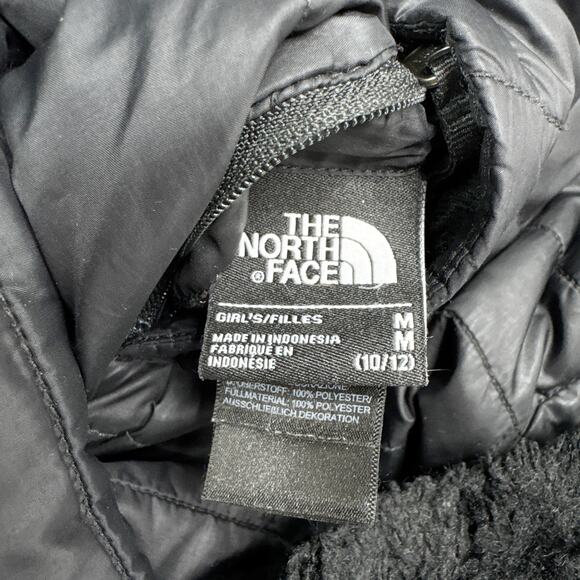 The North Face Reversible Mossbud Jacket Girls Medium 10 12 Black Quilted Fleece - Picture 4 of 10